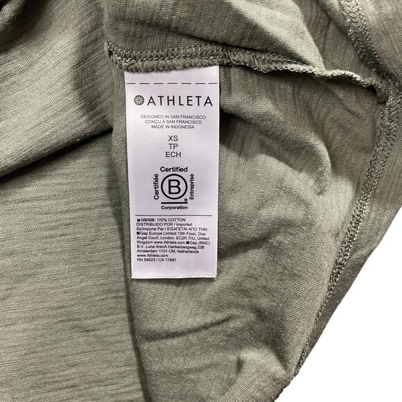 Athleta XS Crop Top Cap Sleeve Olive 100% Cotton Athletic Casual - Picture 4 of 5